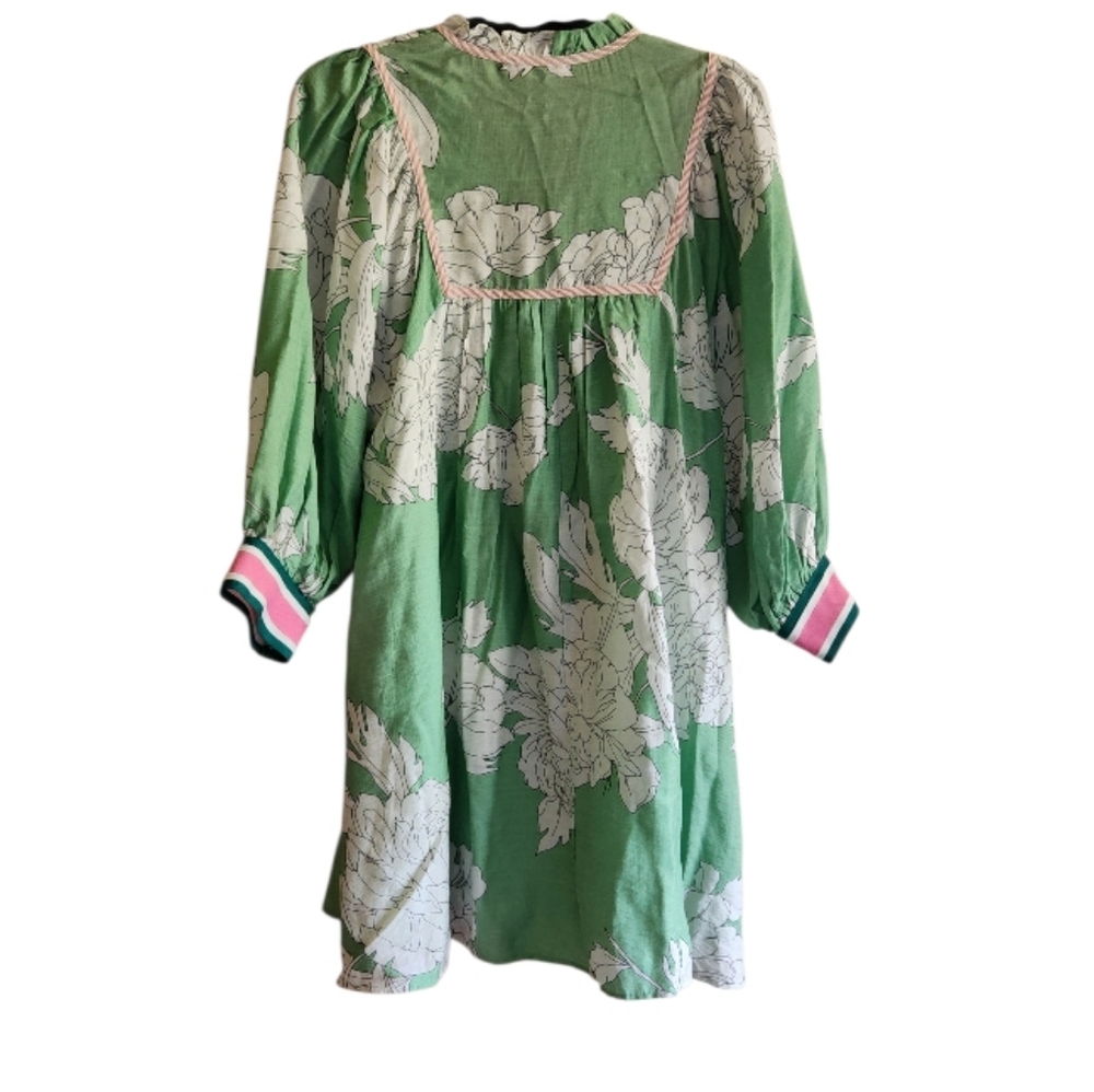 Entro Green and White Floral Dress With Pink Accents - Picture 4 of 5